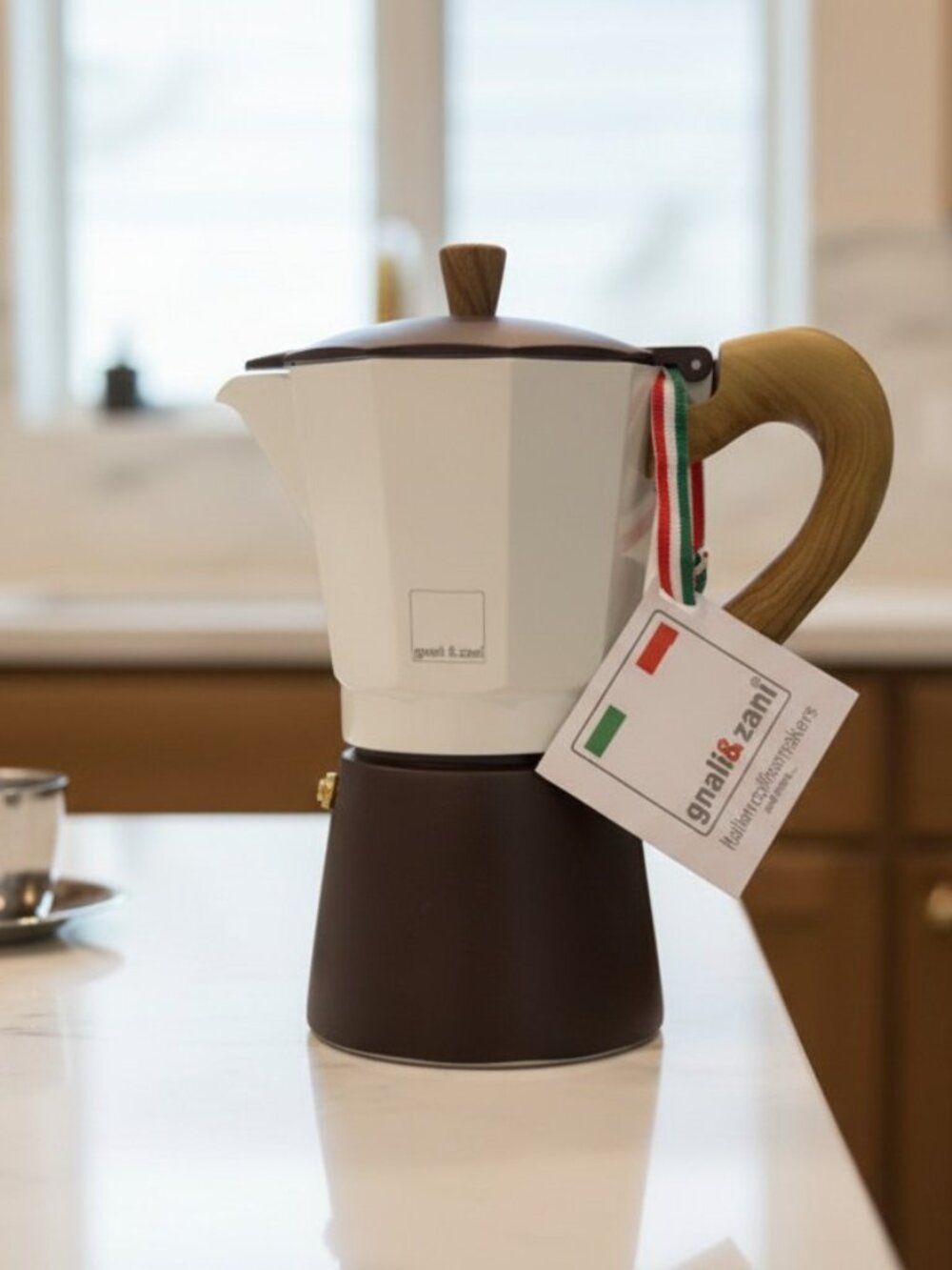 gnali & zan Beige & Brown Italian Aluminum 9-Cups Coffee Maker Moka Pot